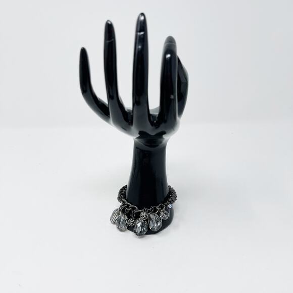 Kenneth Cole Dark Silver Gray Bauble Gemstone Bracelet Stretch Chainlink Costume - Picture 7 of 7